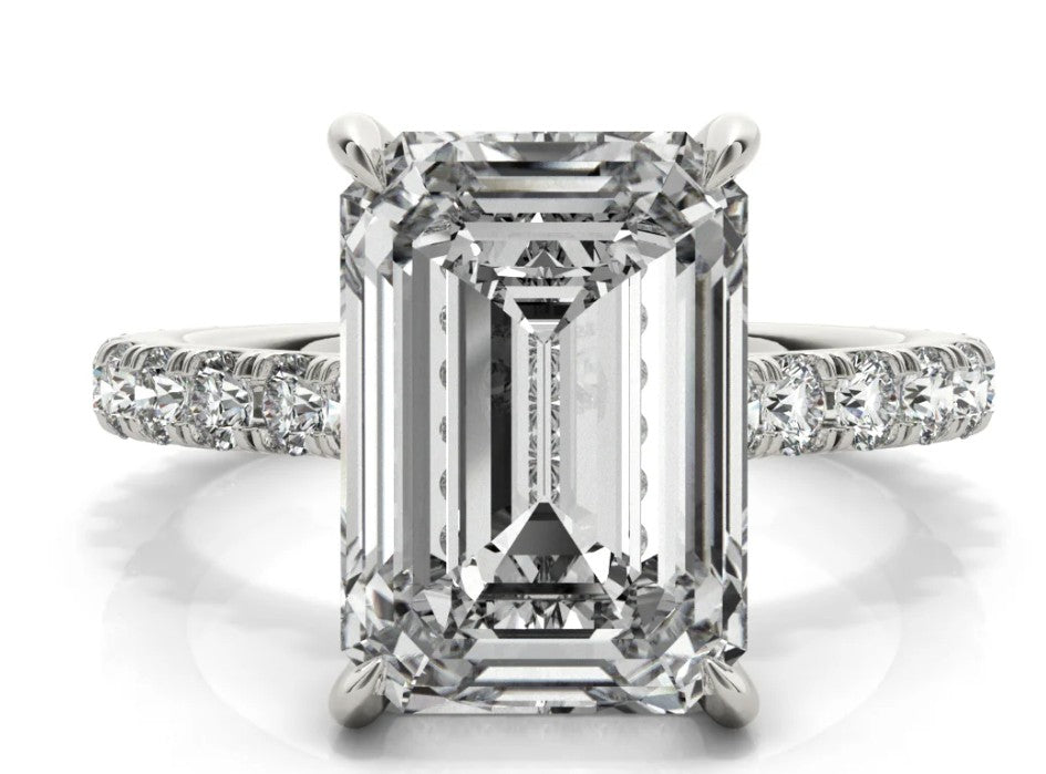 3.60 ctw E VS1 Emerald Lab Grown Diamond Halo Pave Halo Engagement Ring 14kt