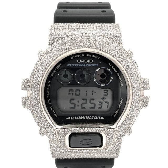 Casio G-Shock White Steel Iced Out Diamond Watch 4.60CT