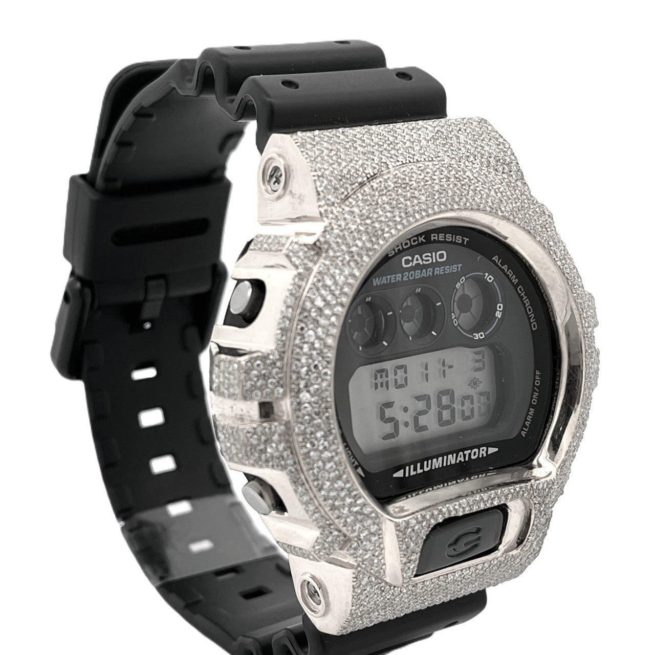 Casio G-Shock White Steel Iced Out Diamond Watch 4.60CT
