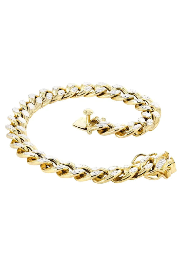 Hollow Diamond Cut Miami Cuban Link Bracelet 10K/14K - Yellow Gold