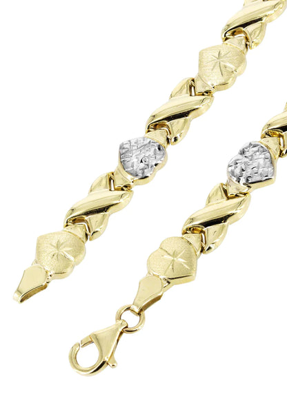 YELLOW GOLD "XO HEART" DIAMOND CUT TWO TONE NECKLACE & BRACELET SET FOR WOMEN | APPX 17.3 GRAMS