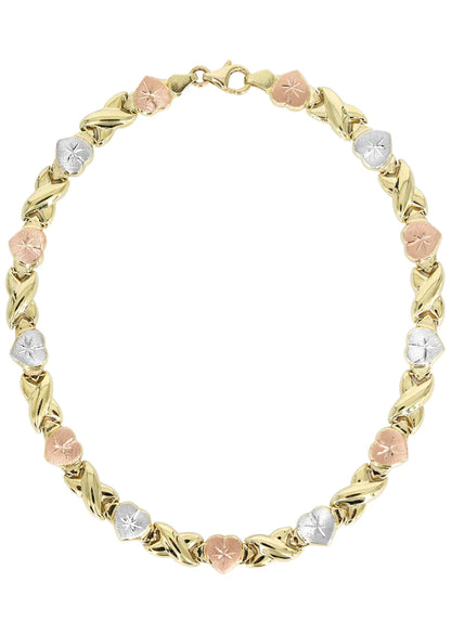 YELLOW GOLD "XO HEART" TRI-COLOR NECKLACE FOR WOMEN