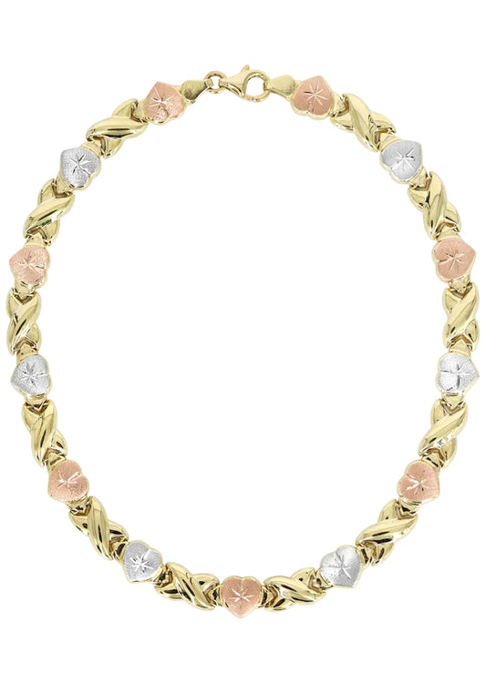 YELLOW GOLD "XO HEART" TRI-COLOR NECKLACE FOR WOMEN