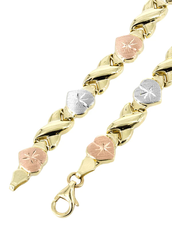 YELLOW GOLD "XO HEART" TRI-COLOR NECKLACE FOR WOMEN