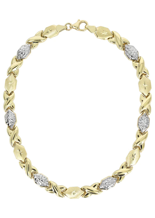 YELLOW GOLD "XO" DIAMOND CUT TWO TONE NECKLACE & BRACELET SET FOR WOMEN 10K/14K APPX 17.3 GRAMS