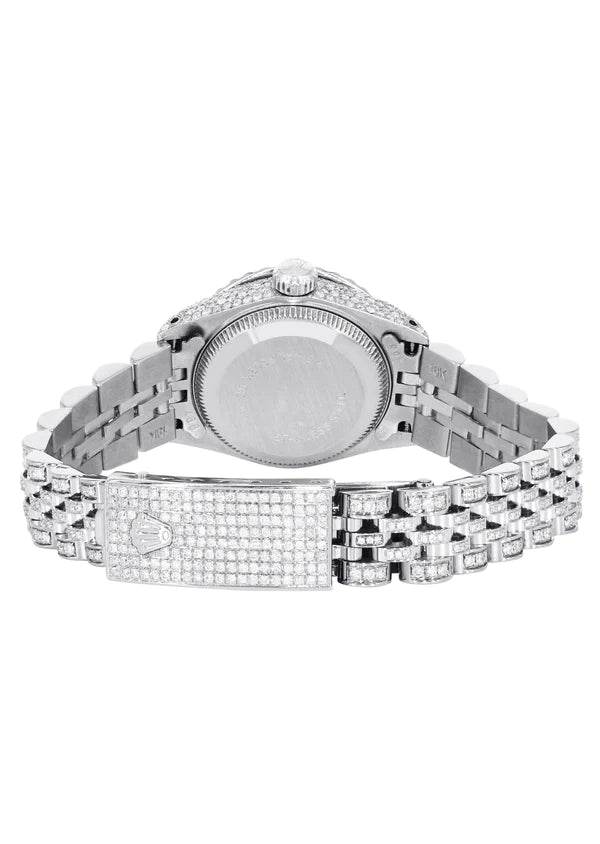 Full Diamond Bust Down Rolex Datejust Watch for Women | 1 Carat Bezel | 26MM | Light Blue Diamond Dial | Jubilee Band