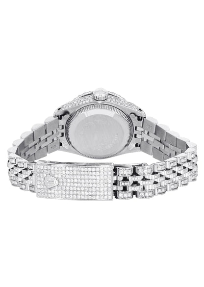 Full Diamond Bust Down Rolex Datejust Watch for Women | 1 Carat Bezel | 26MM | Light Blue Diamond Dial | Jubilee Band