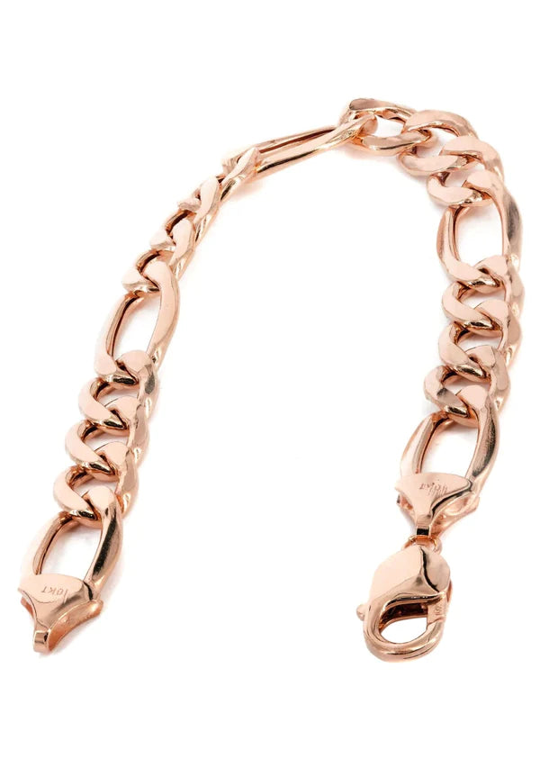 Solid Figaro Bracelet 10K 14K Rose Gold