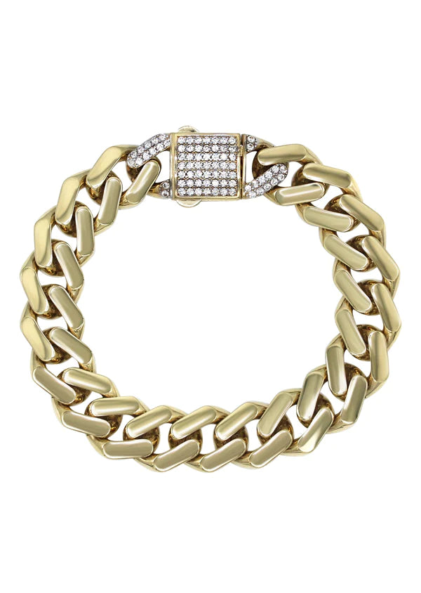 Buy Hollow Monaco Miami Cuban Link Bracelet 10K/14K Yellow Gold