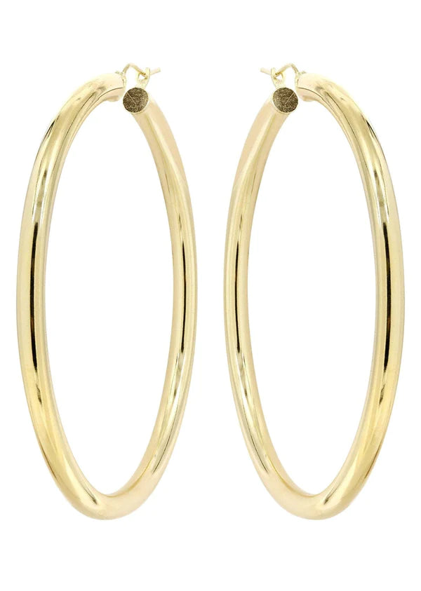 10K Gold Plain Hoop Hoop Earrings | Customizable Size