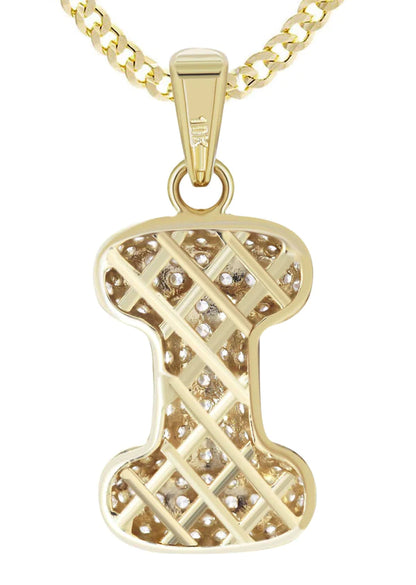 10K Yellow Gold Bubble Letter "I" CZ Necklace | Appx. 4 Grams