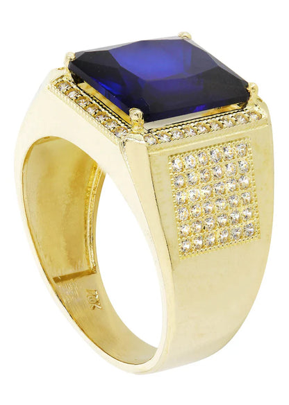 Mens Sapphire Ring | 10K Solid Yellow Gold | Style #6