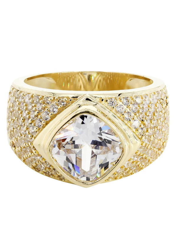 Mens Rock Crystal #3 Ring | 10K Solid Yellow Gold