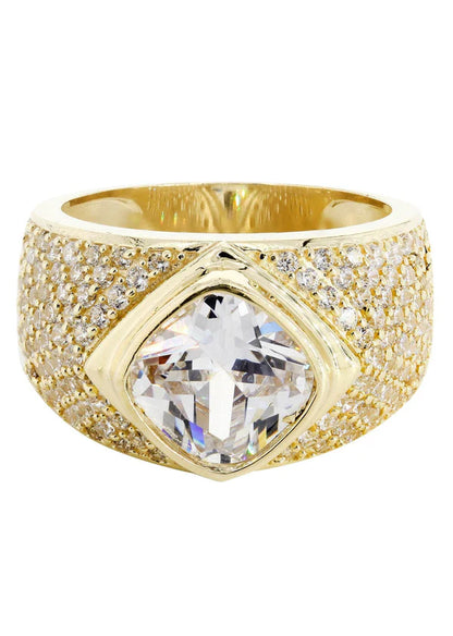 Mens Rock Crystal #3 Ring | 10K Solid Yellow Gold