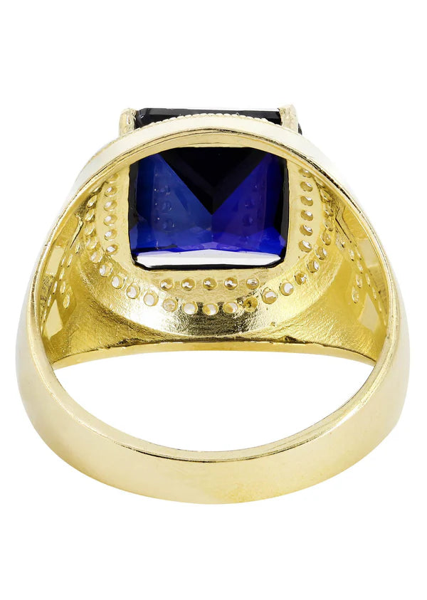 Mens Sapphire Ring | 10K Solid Yellow Gold | Style #5