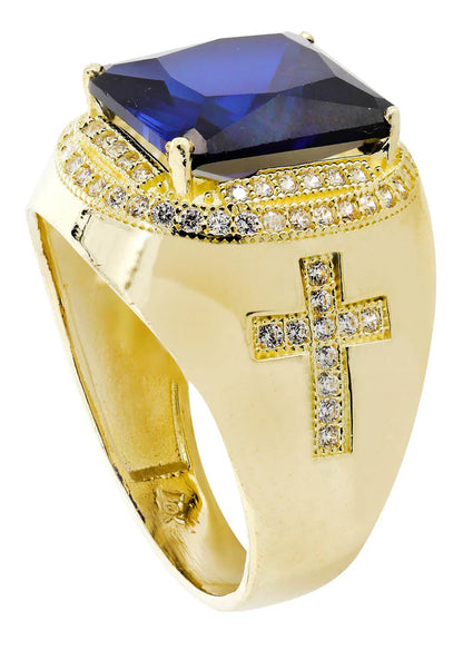Mens Sapphire Ring | 10K Solid Yellow Gold | Style #5