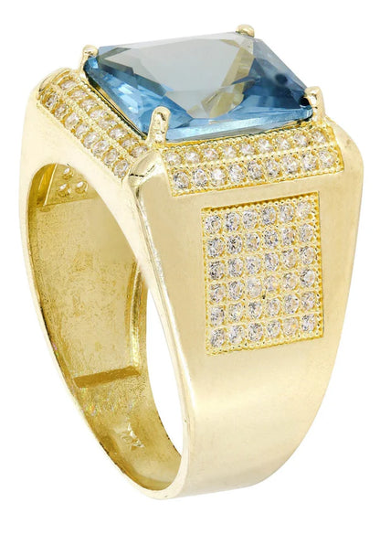 Mens Aqua Marine Ring | 10K Solid Yellow Gold
