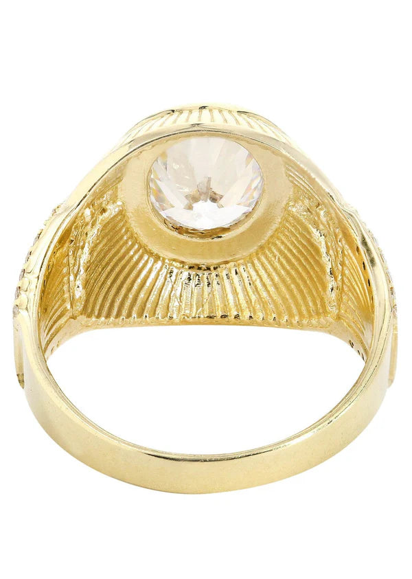 Mens Rock Crystal Ring | 10K Solid Yellow Gold | Style #14