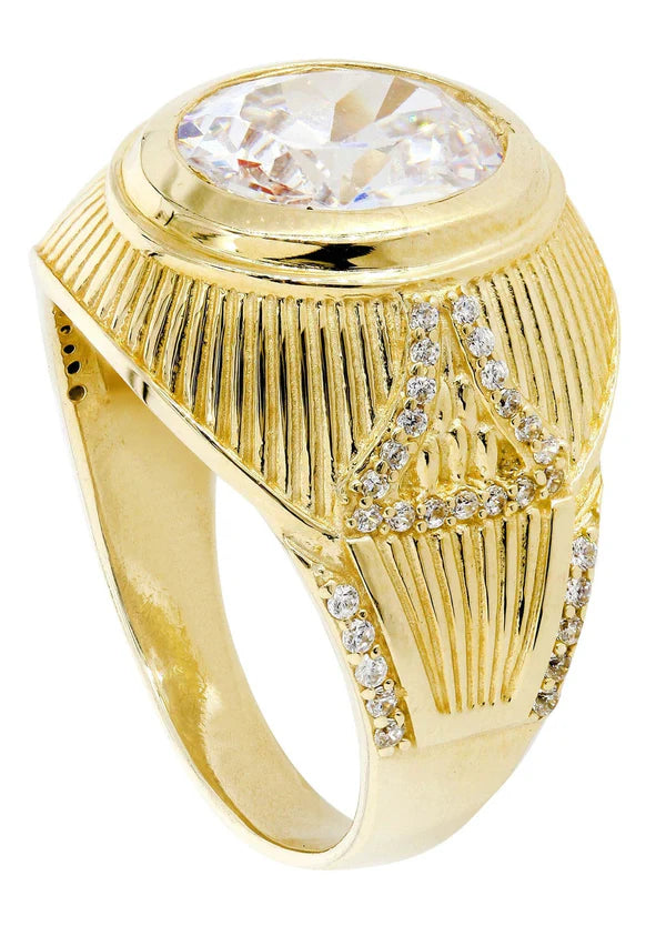 Mens Rock Crystal Ring | 10K Solid Yellow Gold | Style #14