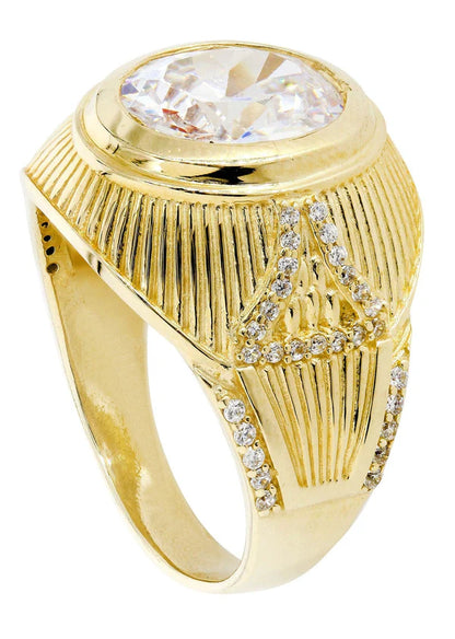 Mens Rock Crystal Ring | 10K Solid Yellow Gold | Style #14