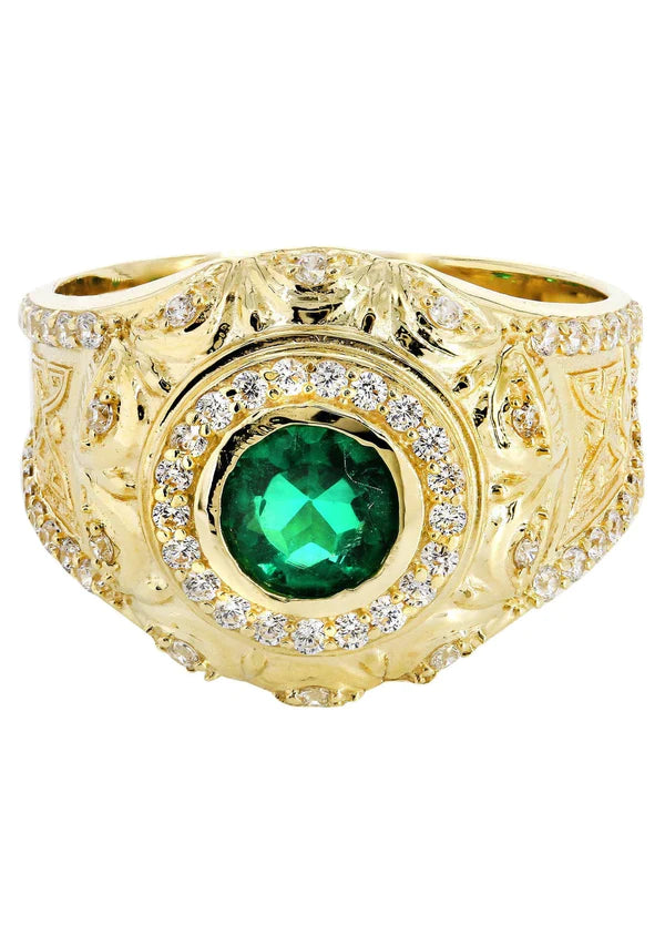 Mens Emerald Ring | 10K Solid Yellow Gold