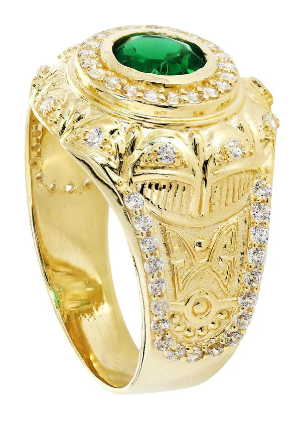Mens Emerald Ring | 10K Solid Yellow Gold