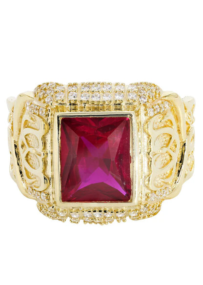 Mens Ruby Ring | 10K Solid Yellow Gold | Style # 3