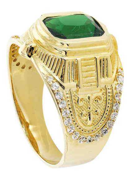 Mens Emerald Ring | 10K Solid Yellow Gold