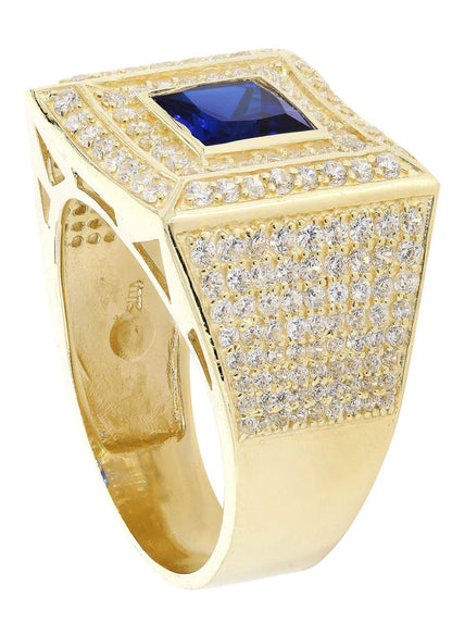 Mens Sapphire Ring | 10K Solid Yellow Gold | Style # 1