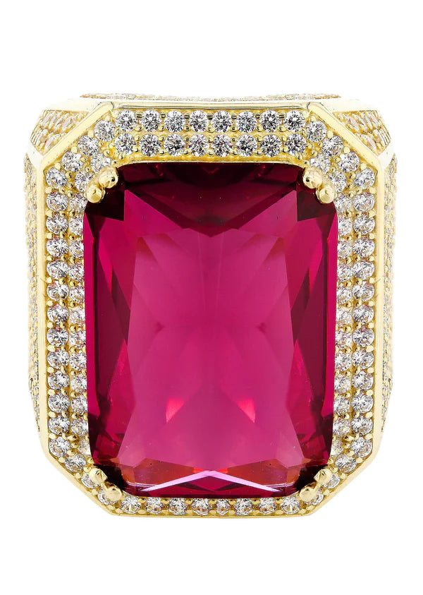 Mens Ruby Ring | 10K Solid Yellow Gold | Style #2