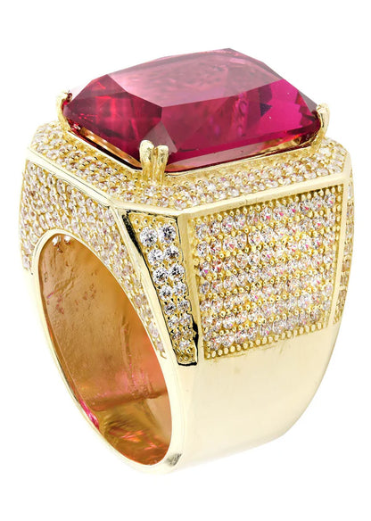 Mens Ruby Ring | 10K Solid Yellow Gold | Style #2