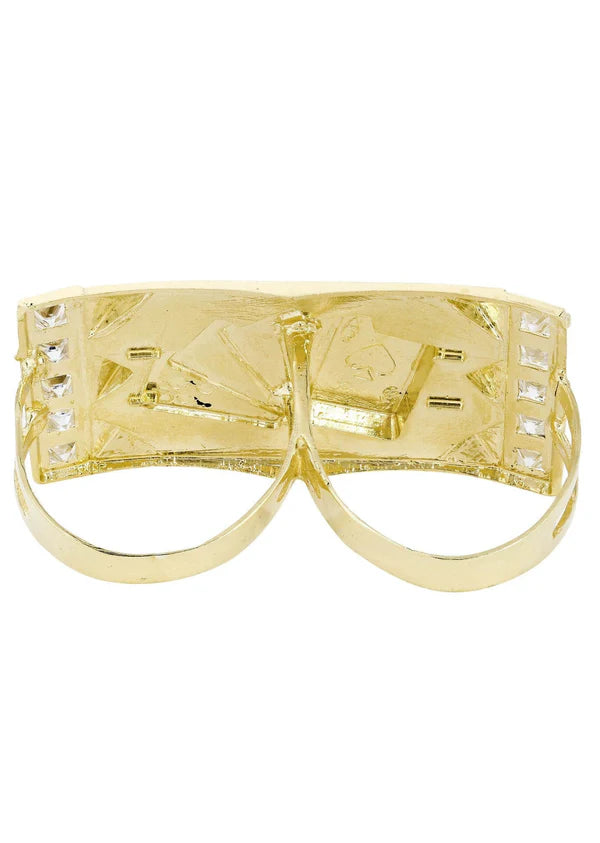 Mens Gold Cards Double Ring | 10K Solid Yellow Gold