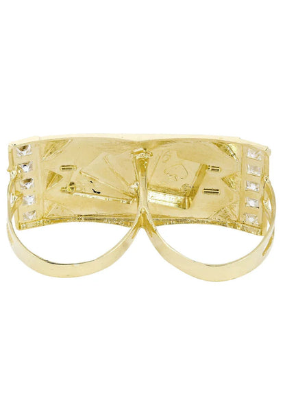 Mens Gold Cards Double Ring | 10K Solid Yellow Gold