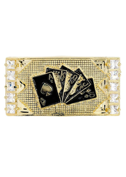 Mens Gold Cards Double Ring | 10K Solid Yellow Gold