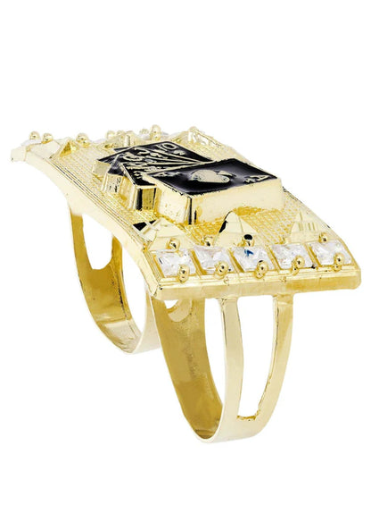 Mens Gold Cards Double Ring | 10K Solid Yellow Gold