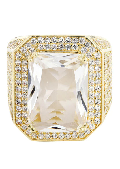 Mens Rock Crystal Ring | 10K Solid Yellow Gold | Style #6