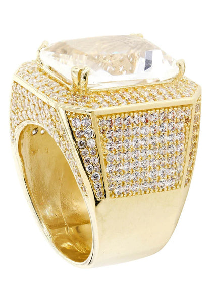 Mens Rock Crystal Ring | 10K Solid Yellow Gold | Style #6