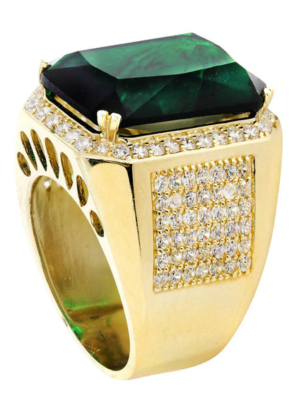 Mens Emerald  Ring | 10K Solid Yellow Gold