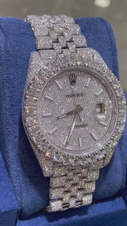 Diamond Fully Iced Out "Bust Down" Rolex Datejust Watch | 41MM | Full Diamond Dial