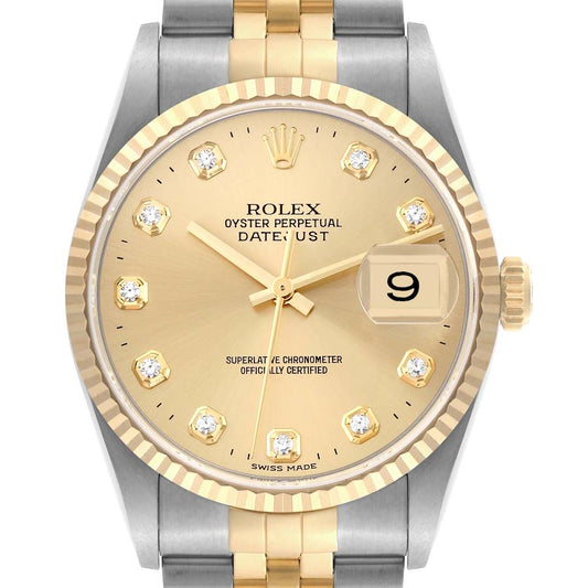rolex datejust steel yellow gold diamond dial mens watch