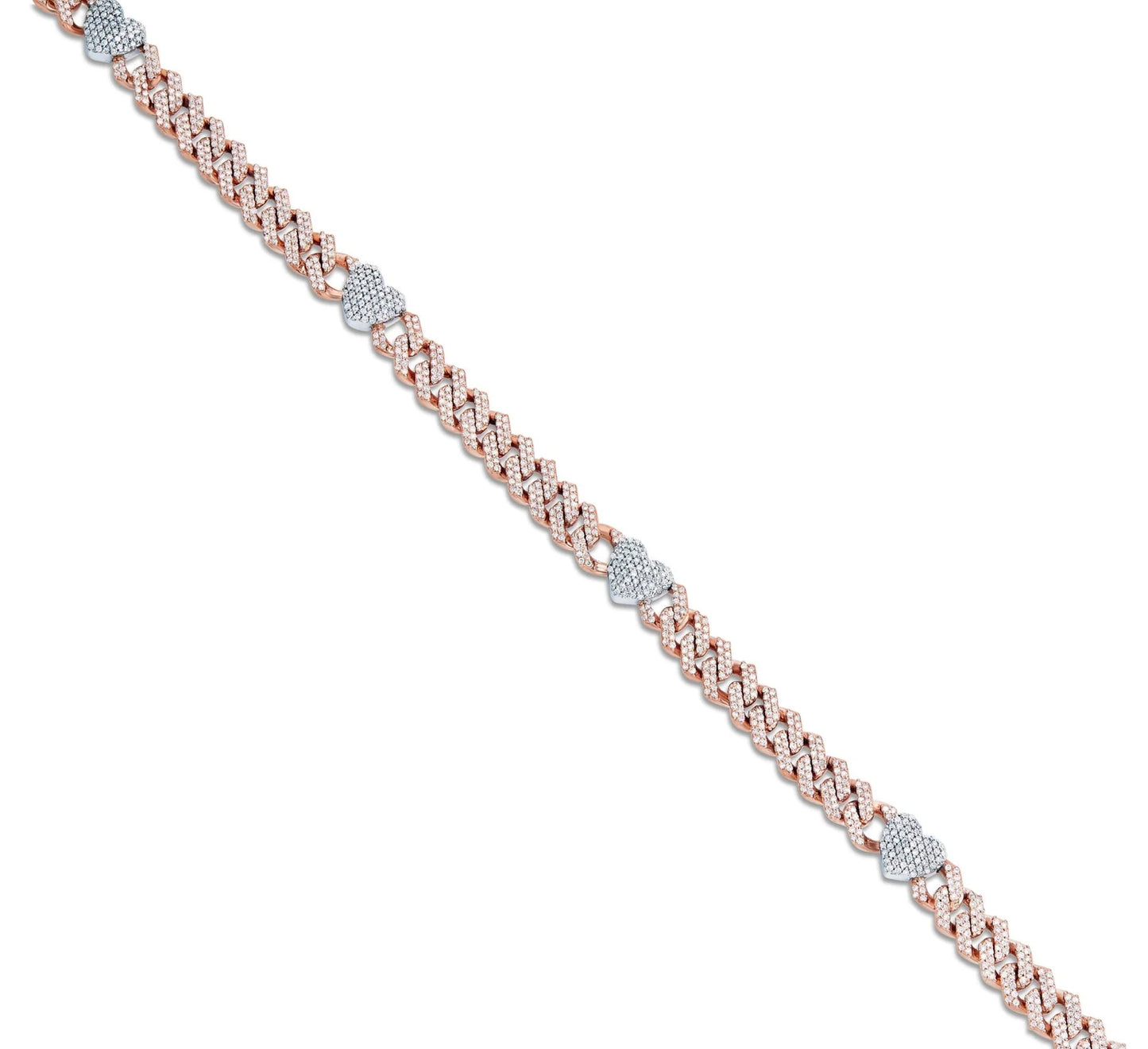 Diamond Cuban Chain with Heart Motif | 14K GOLD 4.21CTW | 4MM | 3 Color Options Available | Two Tone Available