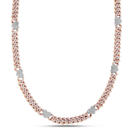 Diamond Cuban Chain with Heart Motif | 14K GOLD 4.21CTW | 4MM | 3 Color Options Available | Two Tone Available