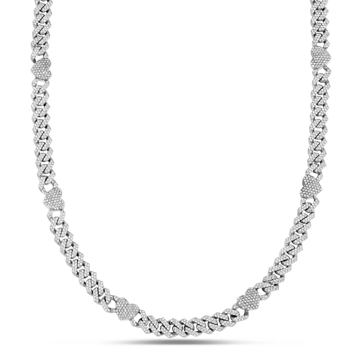 Diamond Cuban Chain with Heart Motif | 14K GOLD 4.21CTW | 4MM | 3 Color Options Available | Two Tone Available
