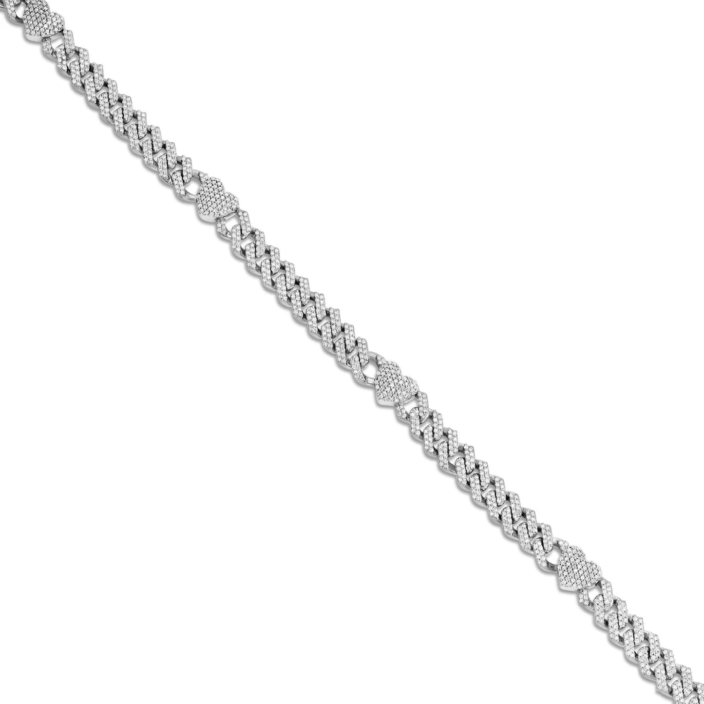 Diamond Cuban Chain with Heart Motif | 14K GOLD 4.21CTW | 4MM | 3 Color Options Available | Two Tone Available