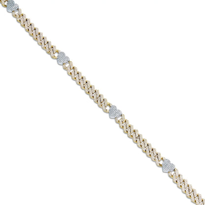 Diamond Cuban Chain with Heart Motif | 14K GOLD 4.21CTW | 4MM | 3 Color Options Available | Two Tone Available